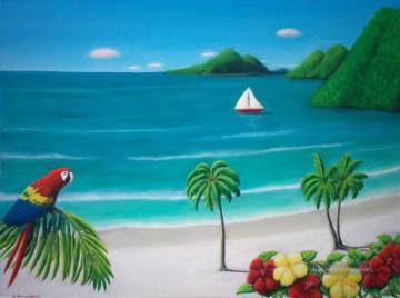 am sandstrand valencia Ölbilder verkaufen - Papagei am Strand